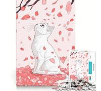 Puzzle "Gatto Bianco e Fiori di Ciliegio" da 1000 pezzi,gioco di costruzione che mette alla prova la concentrazione,montaggio sicuro e stabile,divertimento in casa durante le vacanze (50x75cm)