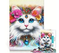 Puzzle "Gatto bianco tra i fiori" da 1000 pezzi,gioco di memoria,taglio di precisione,sfida interattiva per la mente,ideale per la casa (38x52cm)