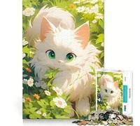 Puzzle "Gatto bianco tra i fiori" da 1000 pezzi per ragazzi,gioco stimolante per la mente,montaggio sicuro e stabile,divertimento assicurato per tutta la famiglia (50x75cm)