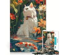 Puzzle "Gatto Bianco vicino allo Stagno" da 1000 pezzi,divertente e stimolante per la mente,con componenti robusti e ben definiti Un passatempo avvincente per rilassarsi in casa (50x75cm)