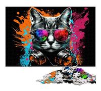Puzzle "Gatto con le cuffie" da 1000 pezzi per adulti, puzzle impegnativo, rompicapo fai da te per adolescenti, 50x75CM/19,68x29,52 pollici