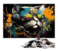 Puzzle "Gatto con le cuffie" da 1000 pezzi per adulti, puzzle per adulti, regalo per stimolare la mente, attività educativa per adolescenti, 26X38CM/10,23x14,96 pollici.
