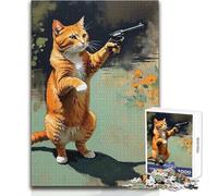 Puzzle Gatto con Pistola 1000 Pezzi per Adolescenti Sviluppo Cognitivo Gioco Divertente Speciale Regalo di Celebrazione Riflessivo Dimensioni 50x75cm