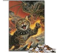 Puzzle Gatto contro Drago per adulti e adolescenti, per età dai 14 anni in su, gioco di Natale antistress, regalo per donne (26x38cm)