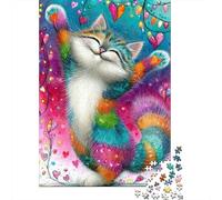 Puzzle Gatto Cuore, Arte Felina Fantasiosa, 1000 Pezzi Carta Riciclata, Regali Uomini Donne, Gioco Educativo e Stimolante per Adulti 52x38cm/1000pcs