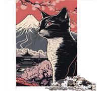 Puzzle Gatto Giapponese Montagna Fuji - 1000 Pezzi per Adulti e Bambini dai 12 Anni in Su - Cartone Riciclato - Impegnativo (26x38 cm)