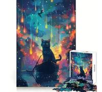Puzzle "Gatto in barca con stelle cadenti" da 1000 pezzi, stimolante per la mente, rilassante e divertente, con taglio liscio, ideale come regalo di compleanno (38x52cm)