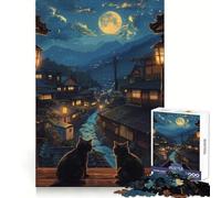 Puzzle Gatto Luna per Ragazzi 1000 Pezzi Sfida Intelligente Rilassante Evasione Fine Lock Bella Regalo (38x26cm)
