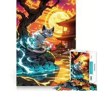 Puzzle "Gatto mistico in un giardino giapponese" per ragazzi, 1000 pezzi, giocattolo rilassante e divertente, opera d'arte dai contorni netti, da collezione (50x75cm)