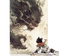 Puzzle "Gatto Nero contro Demone", impegnativo e stimolante, in cartone riciclato al 100%, per bambini adulti, regali di Natale, 1000 pezzi (26x38 cm)