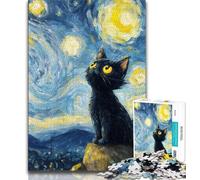 Puzzle Gatto nero nel cielo notturno Puzzle da 1000 pezzi per adulti e adolescenti gioco educativo per compleanni Natale e dai 14 anni (26x38cm)