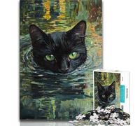Puzzle "Gatto nero nel lago" da 1000 pezzi per adulti, difficile da completare ma divertente e umoristico gioco educativo per compleanni, 38x26cm