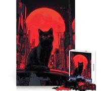 Puzzle "Gatto nero nella città rossa" per ragazzi, 1000 pezzi, sfida intelligente, momento di relax, chiusura a incastro, bel regalo (50x75cm)