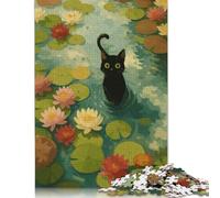 Puzzle Gatto Nero nello Stagno delle Ninfee 1000 Pezzi per Ragazzi Regali Puzzle in Legno per Adulti Puzzle per Adulti e Ragazzi 1000 Pezzi (75x50cm)