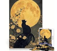 Puzzle "Gatto Nero Serenata al Chiaro di Luna" da 1000 pezzi per adolescenti, esercizio mentale, relax lento, incastro perfetto, ideale per Natale (38x52cm)
