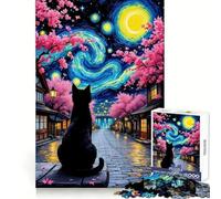 Puzzle "Gatto nero sotto una notte stellata" da 1000 pezzi per ragazzi, ideale per sviluppare la memoria e favorire la tranquillità durante il gioco, con tagli precisi e un'atmosfera natalizia gioiosa