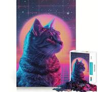 Puzzle "Gatto retrò in luci al neon" da 1000 pezzi per ragazzi, gioco di logica, divertimento e svago, taglio liscio, regalo speciale (38x52cm)