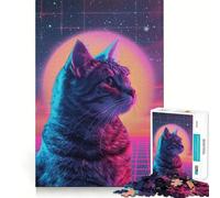 Puzzle "Gatto retrò tra luci al neon" per adulti, 1000 pezzi, migliora la memoria, rilassa la mente, bordo affilato, pezzo da collezione (50x75cm)