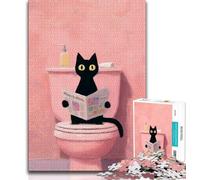 Puzzle "Gatto sul water" per adulti e adolescenti, 1000 pezzi, antistress, per ammazzare il tempo durante le vacanze, con poster abbinato e foglio di quiz (50x75cm)