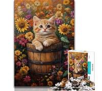 Puzzle "Gatto tra i girasoli" da 1000 pezzi per adolescenti, per ammazzare il tempo durante le vacanze a casa Ogni pezzo è unico Gioco divertente e stimolante per tutta la famiglia (38x26cm)
