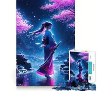 Puzzle "Geisha in laghetti notturni" in stile anime,1000 pezzi,gioco creativo,componenti robusti e ben rifiniti,ideale da portare in viaggio,gioco per allenare la mente (38x52cm)