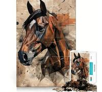 Puzzle geometrico parziale a forma di cavallo per adulti, 1000 pezzi, gioco di intelligenza e rilassante, decorazione murale di qualità (38x26cm)