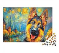 Puzzle German Shepherd in The Flower Field Under The Starry Sky 1000 Pezzi Per Adulti E Ragazzi, Collection, Idea Regalo Uomo E Donna, Pet,38x26cm/1000pcs