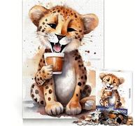 Puzzle "Ghepardo all'ora del caffè" per adolescenti, 1000 sfide intelligenti, passatempo rilassante, chiusura di sicurezza, regalo di Natale (50x75cm)