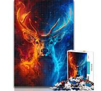 Puzzle Ghiaccio e Fuoco Cervo 1000 Pezzi Puzzle per Adulti e Ragazzi, Giocattoli Educativi per l'Apprendimento Giochi per Famiglie Migliorano l'Amore tra Coppie 50x75cm