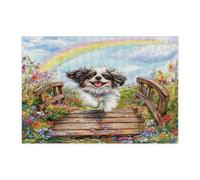 Puzzle giapponese a forma di cane mento primaverile, per adulti, 300 pezzi, puzzle in legno con cucciolo di giardino di campagna, divertente decorazione con motivo floreale per animali domestici per