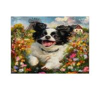 Puzzle giapponese a forma di cane mento primaverile, per adulti, 500 pezzi, puzzle in legno con cuccioli di giardino di campagna, decorazioni divertenti con motivo floreale per animali domestici per