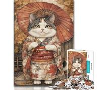 Puzzle giapponese a forma di gatto samurai per adolescenti, giocattolo educativo intellettuale decomprimente adatto per la decorazione della scrivania (50x75cm)