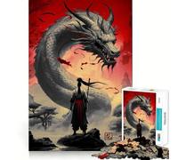 Puzzle giapponese da 1000 pezzi con guerriero e drago per adolescenti,ideale per stimolare la mente,creare attività creative di taglio di alta precisione e rilassanti (38x52cm)