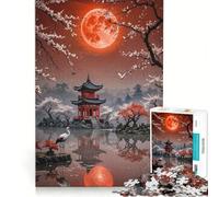 Puzzle giapponese da 1000 pezzi con luna rossa, ideale per ragazzi, gioco pratico che stimola l'analisi e la logica, perfetto come decorazione da scrivania 38x52cm