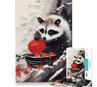 Puzzle giapponese da 1000 pezzi con procione che mangia, ideale per adolescenti, gioco di logica fine, facile da usare, bordi precisi, regalo per le festività (38x26cm)