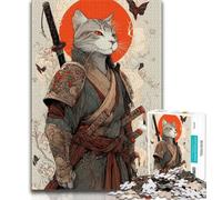 Puzzle giapponese da 1000 pezzi raffigurante un gatto samurai per adolescenti, aiuta il cervello a esercitare i giocattoli che creano dipendenza e coltivano la pazienza Un'opera d'arte, 38x26cm