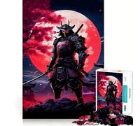Puzzle giapponese difficile da 1000 pezzi con tema Samurai e Luna Rossa, ideale per adulti Gioco stimolante per la mente, per momenti di relax Taglio di qualità, (38x26cm)