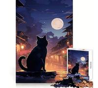 Puzzle giapponese "Gatto e Luna" per adulti, 1000 pezzi, stimolante per la mente, rilassante e piacevole, con incastri precisi, regalo significativo (50x75cm)