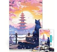 Puzzle giapponese Gatto nella notte di luna, 1000 pezzi, ideale per adolescenti Migliora la memoria, rilassante e divertente Bordi netti 50x75cm
