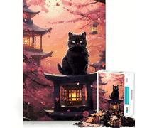 Puzzle giapponese "Gatto nella notte di luna" per adolescenti, 1000 pezzi, stimola la memoria, ideale per il tempo libero, con bordi puliti e un regalo delizioso 38x26cm