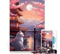 Puzzle giapponese "Gatto nella notte di luna" per adulti, 1000 pezzi, gioco stimolante per la mente, divertente e rilassante, con tagli precisi, decorazione da parete 38x26cm