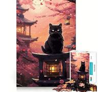 Puzzle giapponese "Gatto nella notte di luna" per ragazzi, 1000 pezzi, gioco di logica, divertente e rilassante, con bordi lisci, ideale come regalo di compleanno 50x75cm
