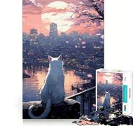 Puzzle giapponese "Gatto nella notte di luna" per ragazzi, 1000 pezzi, gioco di logica, divertente e rilassante, con bordi lisci, ideale come regalo di compleanno 38x52cm