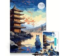 Puzzle giapponese "Il gatto nella notte di luna", 1000 pezzi, gioco di logica e relax per adulti, con taglio preciso, regalo prezioso 38x26cm