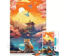 Puzzle giapponese "Il gatto nella notte di luna", 1000 pezzi per adulti, gioco stimolante per interni, taglio preciso, regalo delizioso 38x52cm