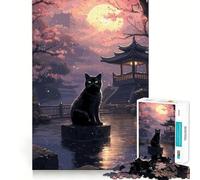 Puzzle giapponese "Il gatto nella notte di luna" per adolescenti, 1000 pezzi, gioco per allenare la mente, semplice e divertente da assemblare, regalo prezioso 50x75cm