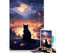 Puzzle giapponese "Il gatto nella notte di luna" per adolescenti, 1000 pezzi, gioco per allenare la mente, semplice e divertente da assemblare, regalo prezioso 50x75cm