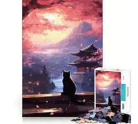 Puzzle giapponese "Il gatto nella notte di luna" per adolescenti, 1000 pezzi, gioco per allenare la mente, semplice e divertente da assemblare, regalo prezioso 50x75cm