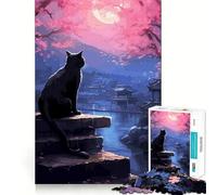 Puzzle giapponese "Il gatto nella notte di luna" per adolescenti, 1000 pezzi, gioco per allenare la mente, semplice e divertente da assemblare, regalo prezioso 38x26cm