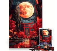 Puzzle giapponese "Red Moon Cityscape" da 1000 pezzi per adulti, gioco di logica e rilassamento, taglio preciso, ideale come regalo di Babbo Natale (38x52cm)